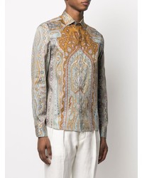 beige Langarmhemd mit Paisley-Muster von Etro