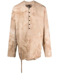 beige Mit Batikmuster Langarmshirt mit einer Knopfleiste