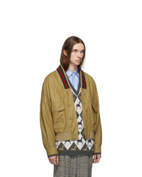 beige Leder Bomberjacke von Gucci