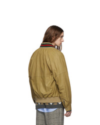 beige Leder Bomberjacke von Gucci