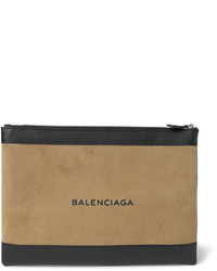 beige Leder Clutch Handtasche von Balenciaga