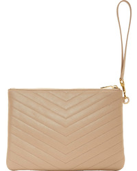 beige Leder Clutch von Saint Laurent