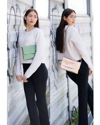 beige Leder Clutch von Caspar