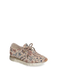 beige Leder niedrige Sneakers mit Blumenmuster