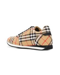 beige Leder niedrige Sneakers mit Karomuster von Burberry