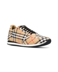 beige Leder niedrige Sneakers mit Karomuster von Burberry