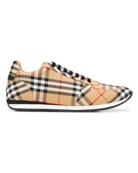 beige Leder niedrige Sneakers mit Karomuster von Burberry