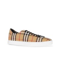 beige Leder niedrige Sneakers mit Karomuster von Burberry