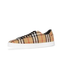 beige Leder niedrige Sneakers mit Karomuster von Burberry