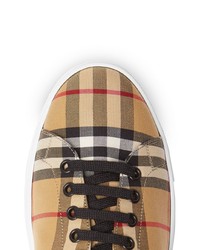 beige Leder niedrige Sneakers mit Karomuster von Burberry