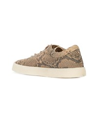 beige Leder niedrige Sneakers mit Schlangenmuster von Yeezy