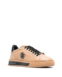 beige Leder niedrige Sneakers von Roberto Cavalli