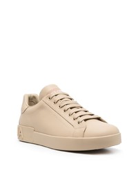 beige Leder niedrige Sneakers von Dolce & Gabbana