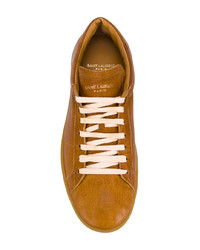 beige Leder niedrige Sneakers von Saint Laurent