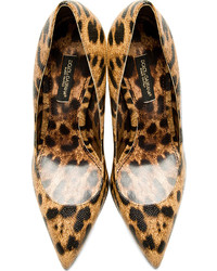 beige Leder Pumps mit Leopardenmuster von Dolce & Gabbana