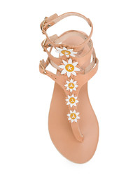 beige Leder Sandaletten mit Blumenmuster von Fabrizio Viti