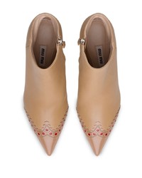 beige Leder Stiefeletten von Miu Miu