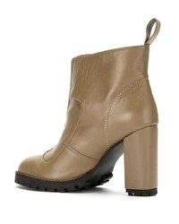 beige Leder Stiefeletten von Sarah Chofakian