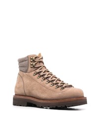 beige Lederarbeitsstiefel von Brunello Cucinelli