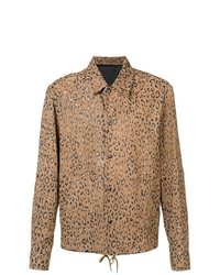 beige Shirtjacke aus Leder mit Leopardenmuster