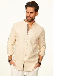 beige Leinen Langarmhemd von behype