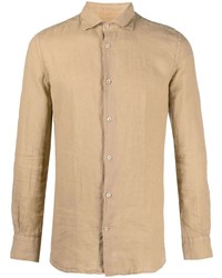 beige Leinen Langarmhemd von Glanshirt