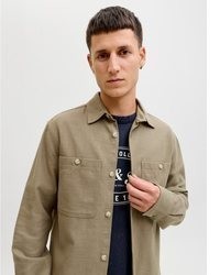 beige Leinen Langarmhemd von Jack & Jones