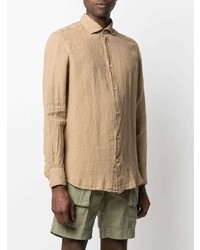 beige Leinen Langarmhemd von Glanshirt