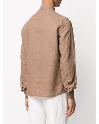 beige Leinen Langarmhemd von Brunello Cucinelli