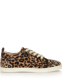 beige niedrige Sneakers mit Leopardenmuster von Christian Louboutin