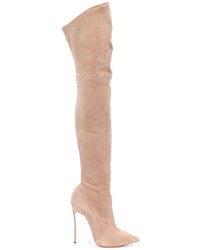 beige Overknee Stiefel aus Leder von Casadei