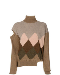 beige Oversize Pullover mit Argyle-Muster