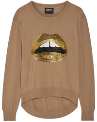 beige Paillettenpullover