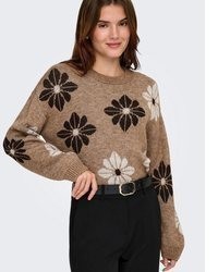 beige Pullover mit Blumenmuster von Only