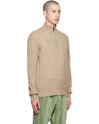 beige Pullover mit einem Reißverschluss am Kragen von Polo Ralph Lauren