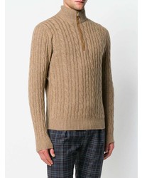 beige Pullover mit einem Reißverschluss am Kragen von Loro Piana