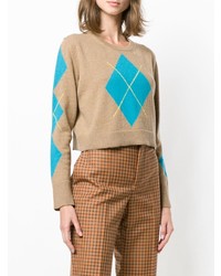 beige Pullover mit einem Rundhalsausschnitt mit Argyle-Muster von Giada Benincasa