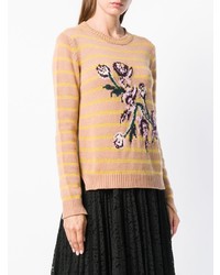 beige Pullover mit einem Rundhalsausschnitt mit Blumenmuster von Ermanno Scervino