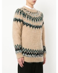 beige Pullover mit einem Rundhalsausschnitt mit Norwegermuster von Coohem