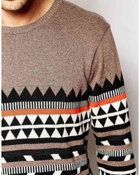 beige Pullover mit einem Rundhalsausschnitt mit geometrischem Muster von Asos