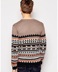 beige Pullover mit einem Rundhalsausschnitt mit geometrischem Muster von Asos