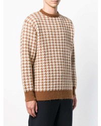 beige Pullover mit einem Rundhalsausschnitt mit Hahnentritt-Muster von Maison Flaneur