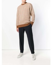 beige Pullover mit einem Rundhalsausschnitt mit Hahnentritt-Muster von Maison Flaneur