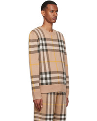 beige Pullover mit einem Rundhalsausschnitt mit Karomuster von Burberry