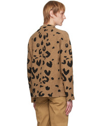 beige Pullover mit einem Rundhalsausschnitt mit Leopardenmuster von Jil Sander