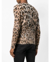 beige Pullover mit einem Rundhalsausschnitt mit Leopardenmuster von Saint Laurent