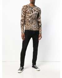 beige Pullover mit einem Rundhalsausschnitt mit Leopardenmuster von Saint Laurent