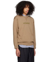 beige Pullover mit einem Rundhalsausschnitt von Comme des Garcons Homme