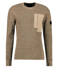 beige Pullover mit einem Rundhalsausschnitt