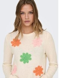 beige Pullover mit einem Rundhalsausschnitt von Only
